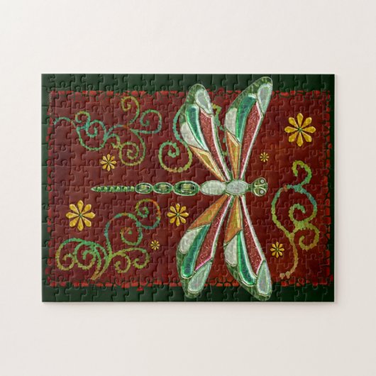 Dragonfly Elegant Jewelt 2 Folk Art Puzzle (Horizontal)