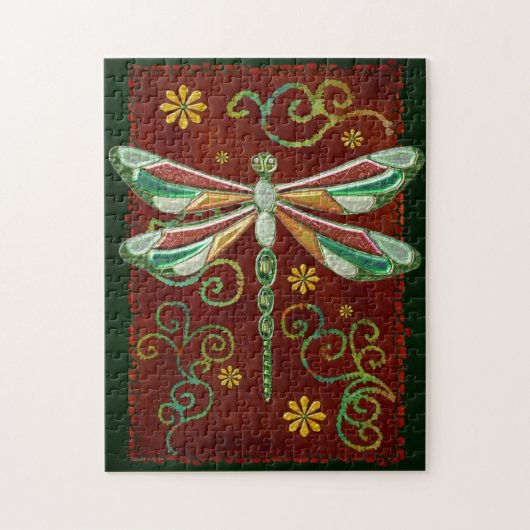Dragonfly Elegant Jewelt 2 Folk Art Puzzle (Vertikal)