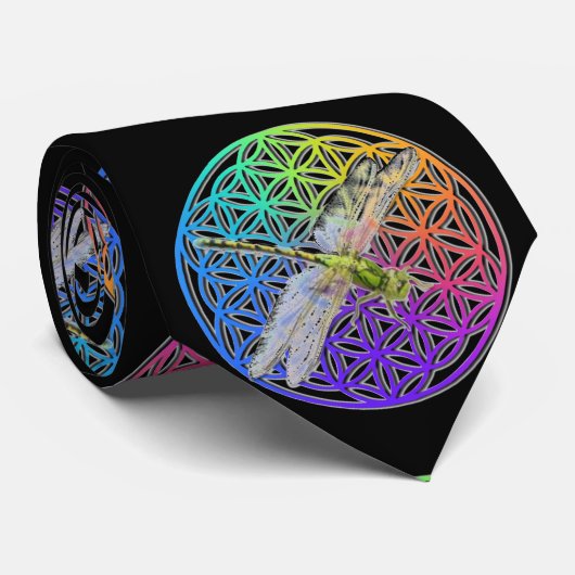 Dragonfly | farbenfrohe Blume des Lebens | Chakra Krawatte (Gerollt)