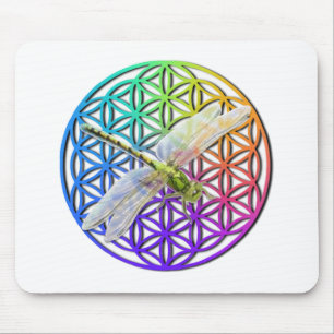 Dragonfly   farbenfrohe Blume des Lebens   Chakra  Mousepad
