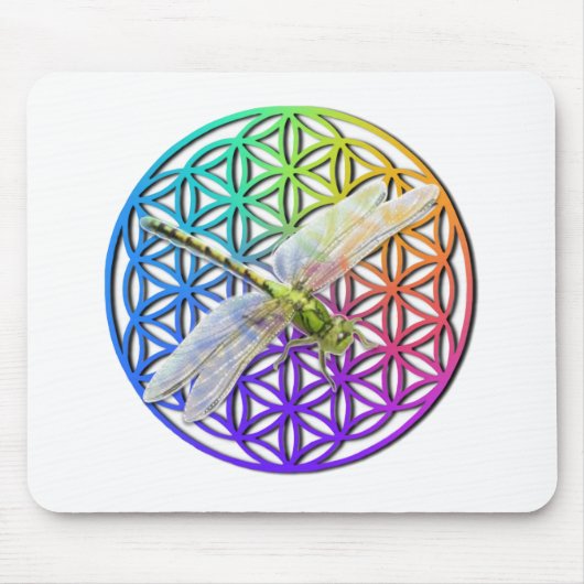 Dragonfly | farbenfrohe Blume des Lebens | Chakra Mousepad (Vorne)