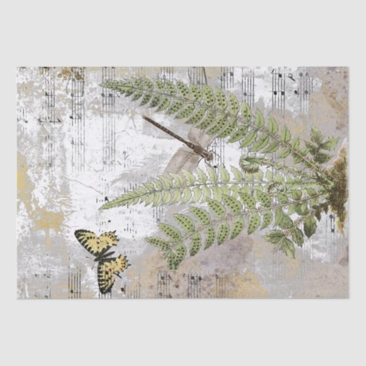 Dragonfly Fern Butterfly Musik Gold Entdeckungsrei Seidenpapier (Vorderseite)