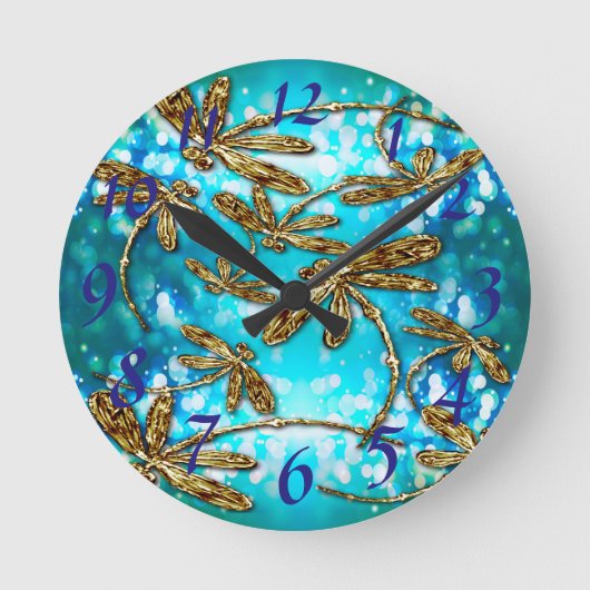 Dragonfly Flit Bubbles Runde Wanduhr (Vorderseite)