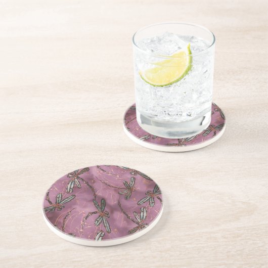 Dragonfly Flit Dusky-Rose Sandstein Untersetzer (Seite)