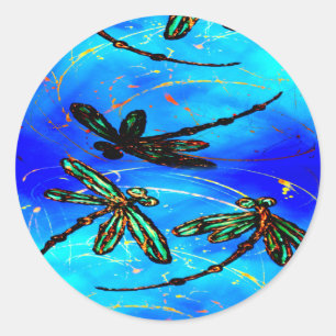 Dragonfly Flit Electric Blue Runder Aufkleber
