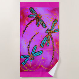 Dragonfly Flit Electric Pink Beach Handtuch