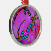 Dragonfly Flit Electric Pink Silbernes Ornament (Rechts)