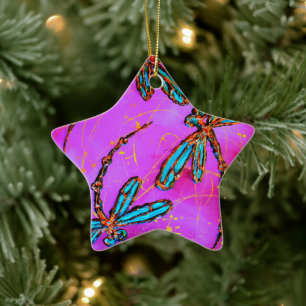 Dragonfly Flit Electric Pink Weihnachtsdekoration Keramik Ornament