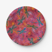 Dragonfly Flit Hot Fuchsia Pink Pappteller (Vorderseite)