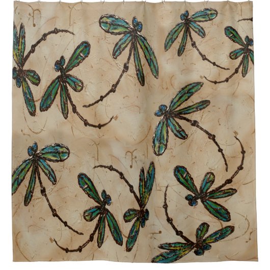 Dragonfly Flit Rustikale Creme Duschvorhang (Vorderseite)