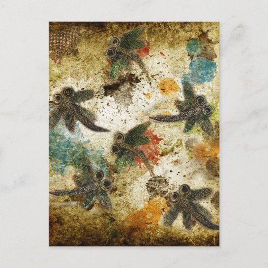 Dragonfly Flit Rustikaler Splash Postkarte (Vorderseite)