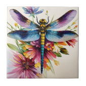 Dragonfly Floral Multicolor Art Fliese (Vorderseite)
