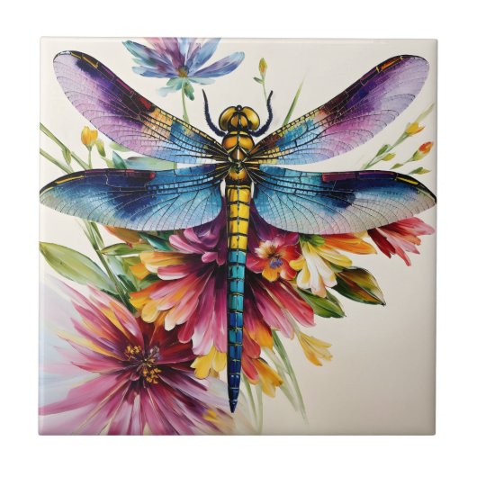 Dragonfly Floral Multicolor Art Fliese (Vorderseite)