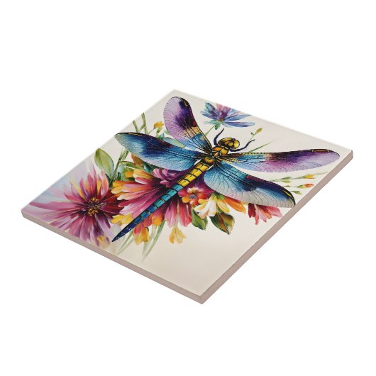 Dragonfly Floral Multicolor Art Fliese (Seite)