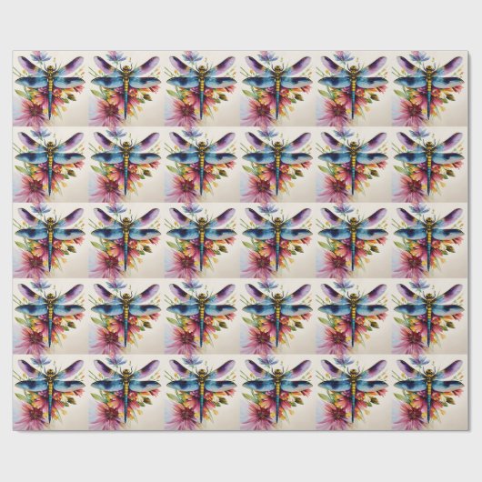 Dragonfly Floral Multicolor Art Geschenkpapier (Flach)
