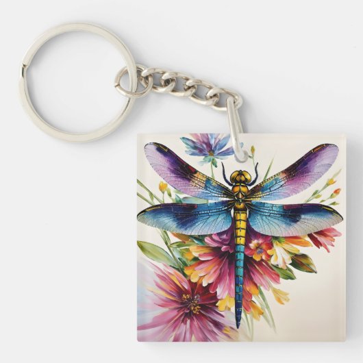 Dragonfly Floral Multicolor Art Schlüsselanhänger (Vorderseite)