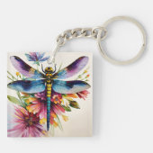 Dragonfly Floral Multicolor Art Schlüsselanhänger (Rückseite)