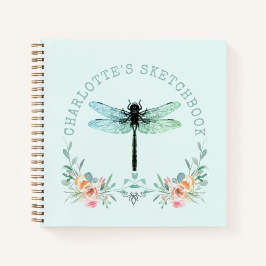 Dragonfly Floral Personalisiert Sketchbook Notizblock (Vorderseite)