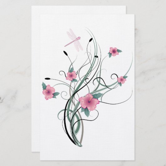Dragonfly Floral Stationary Briefpapier (Vorne/Hinten)