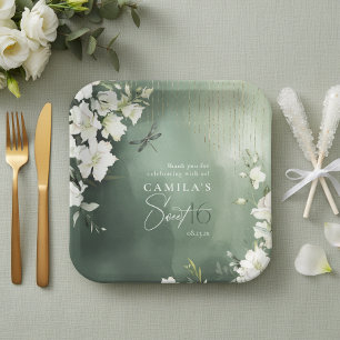 Dragonfly Floral Sweet 16 Danke ID1310 Pappteller