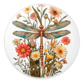 Dragonfly & Flowers Ceramic Knob Keramikknauf (Vorderseite)