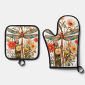 DragonFly & Flowers Oven Mitt and Potholders Set (Vorderseite)