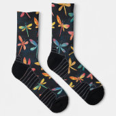 Dragonfly Flying Bug Chalk Zeichne Muster Schwarz Socken (Rechts)