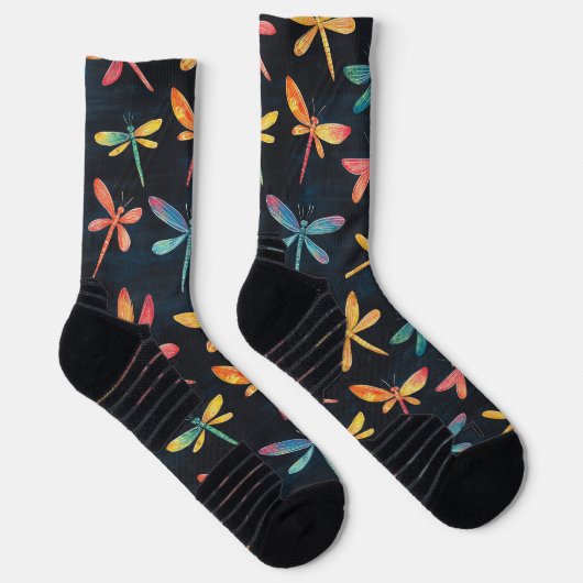 Dragonfly Flying Bug Chalk Zeichne Muster Schwarz Socken (Rechts)