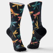 Dragonfly Flying Bug Chalk Zeichne Muster Schwarz Socken (Gewinkelt)