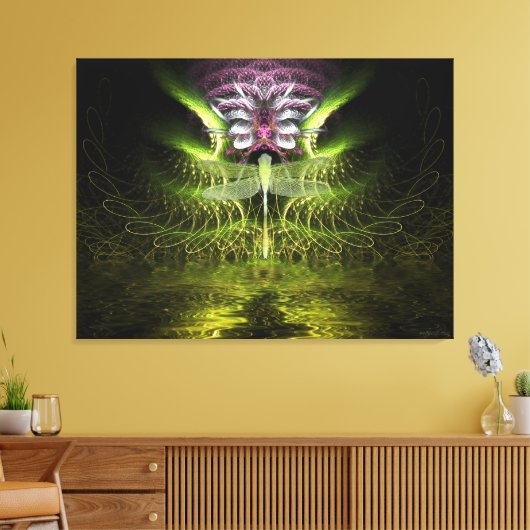 Dragonfly Fraktal Magic Wrapped Canvas Leinwanddruck (Insitu (Wohnzimmer))