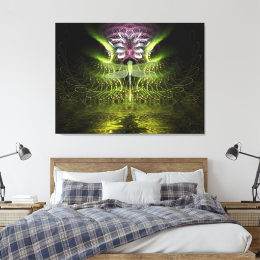 Dragonfly Fraktal Magic Wrapped Canvas Leinwanddruck (Insitu (Schlafzimmer))