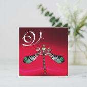 DRAGONFLY FRAMAN MONOGRAM, rotes bordeauxfarbenes  Einladung (Stehend Vorderseite)