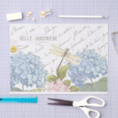 Dragonfly French Script Blue Pink Hydrangea Blume Seidenpapier (Handwerk)