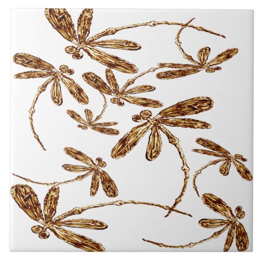 Dragonfly Frenzy Gold Fliese (Vorderseite)