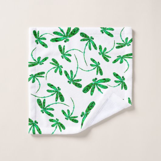 Dragonfly Frenzy Green Badhandtuch Set (Waschlappen)