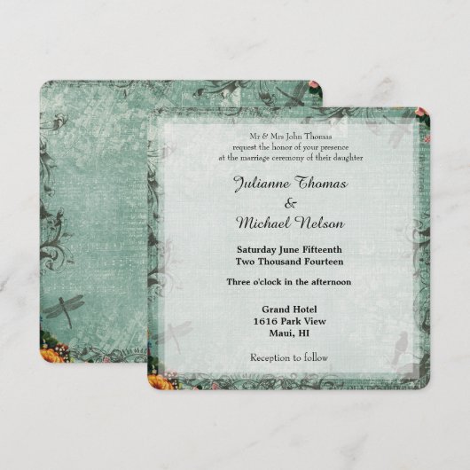 Dragonfly Garden Wedding Einladung (Vorne/Hinten)