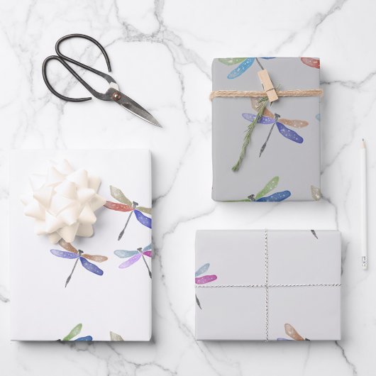 Dragonfly Gift Wrap | Drei Blätter | Wasserfarbe
