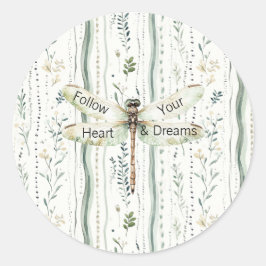 Dragonfly Green White Chic Floral Inspirational  Runder Aufkleber
