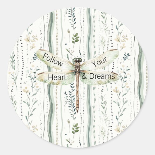 Dragonfly Green White Chic Floral Inspirational Runder Aufkleber (Vorderseite)