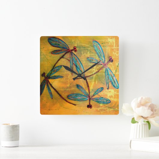 Dragonfly Haze Quadratische Wanduhr (Zuhause)