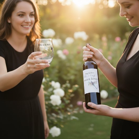 Dragonfly-Hochzeit speichern Sie den Datumsaufkleb Weinetikett