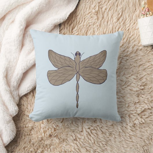 Dragonfly Illustration Blue und Tan Kissen (Decke)