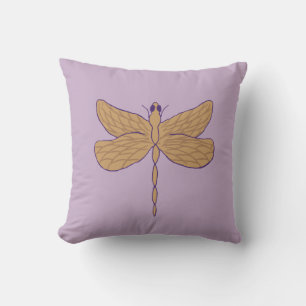 Dragonfly Illustration Lila und Tan Kissen