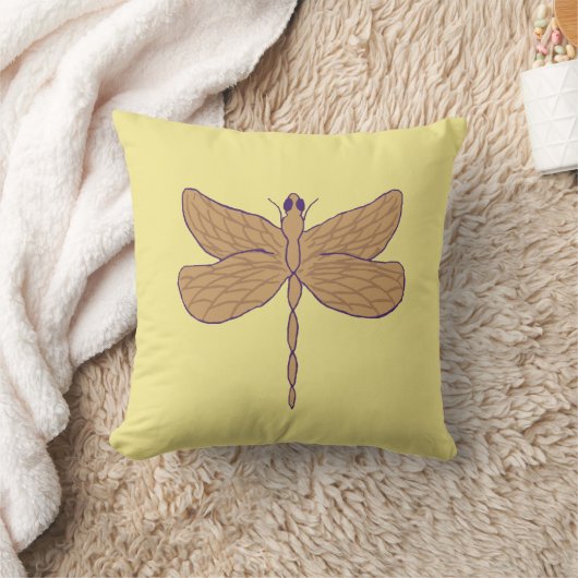 Dragonfly Illustration Yellow and Tan Kissen (Decke)