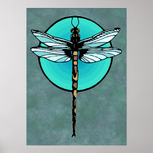 Dragonfly im Türkiskreis Poster (Vorne)