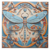 Dragonfly in dekorativem Blau und goldgelb Fliese (Vorderseite)