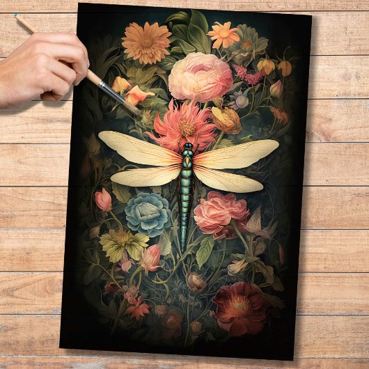 Dragonfly in Florals 1 Dekoupage Paper Seidenpapier