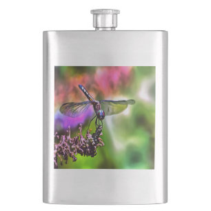 Dragonfly in grüner und blauer realistischer Maler Flachmann