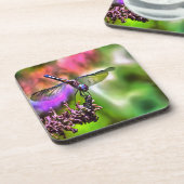 Dragonfly in grüner und blauer realistischer Maler Getränkeuntersetzer (Linke Seite)