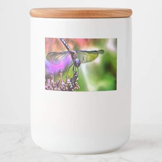 Dragonfly in grüner und blauer realistischer Maler Lebensmitteletikett (Vorderseite)